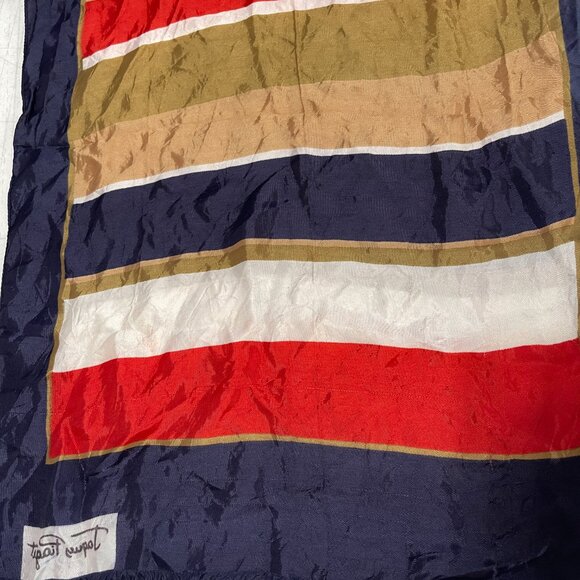 VINTAGE MADE IN ITALY JAQUES PIAGET BLUE SCARF 100% POLYESTER 50" X 17.5" - Picture 2 of 3